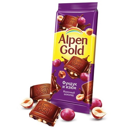 Шоколад Alpen Gold ФУНДУК-ИЗЮМ 85гр /21