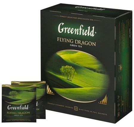 Чай Greenfield Flying Dragon зеленый 100пакетов*2гр (200гр) /9